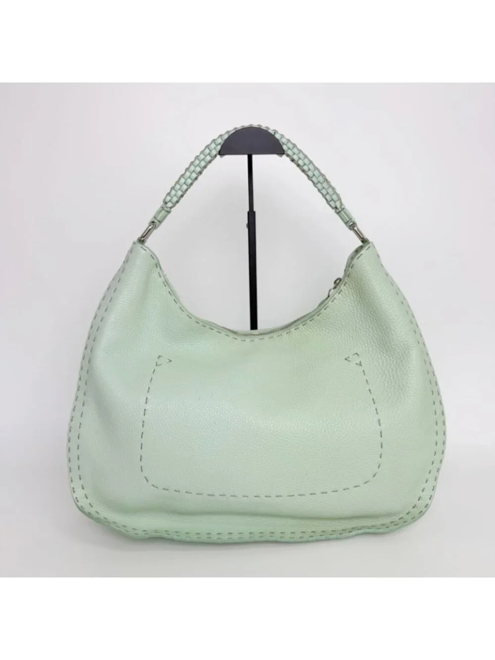 Fendi Selleria Stitch Shoulder Bag Leather Mint Green Silver Vintage